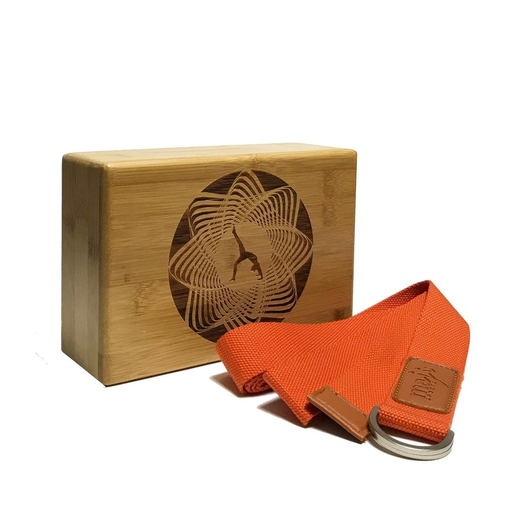 Laser Engraved Bamboo Block & Strap Combo-Orange